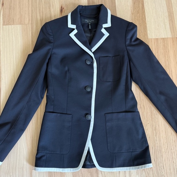 RAG & BONE Uni Contrast Piping Wool Blend Blazer Size 00 - Picture 13 of 16